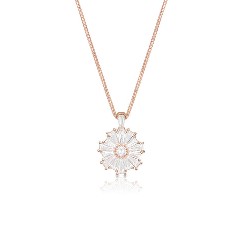 2.46ctw tapering diamond baguette pendant necklace<br>in 18K rose gold; 15mm pendant diameter <span class='visuallyhidden'>Call, text 323-404-2959 for shopping assistance.</span>